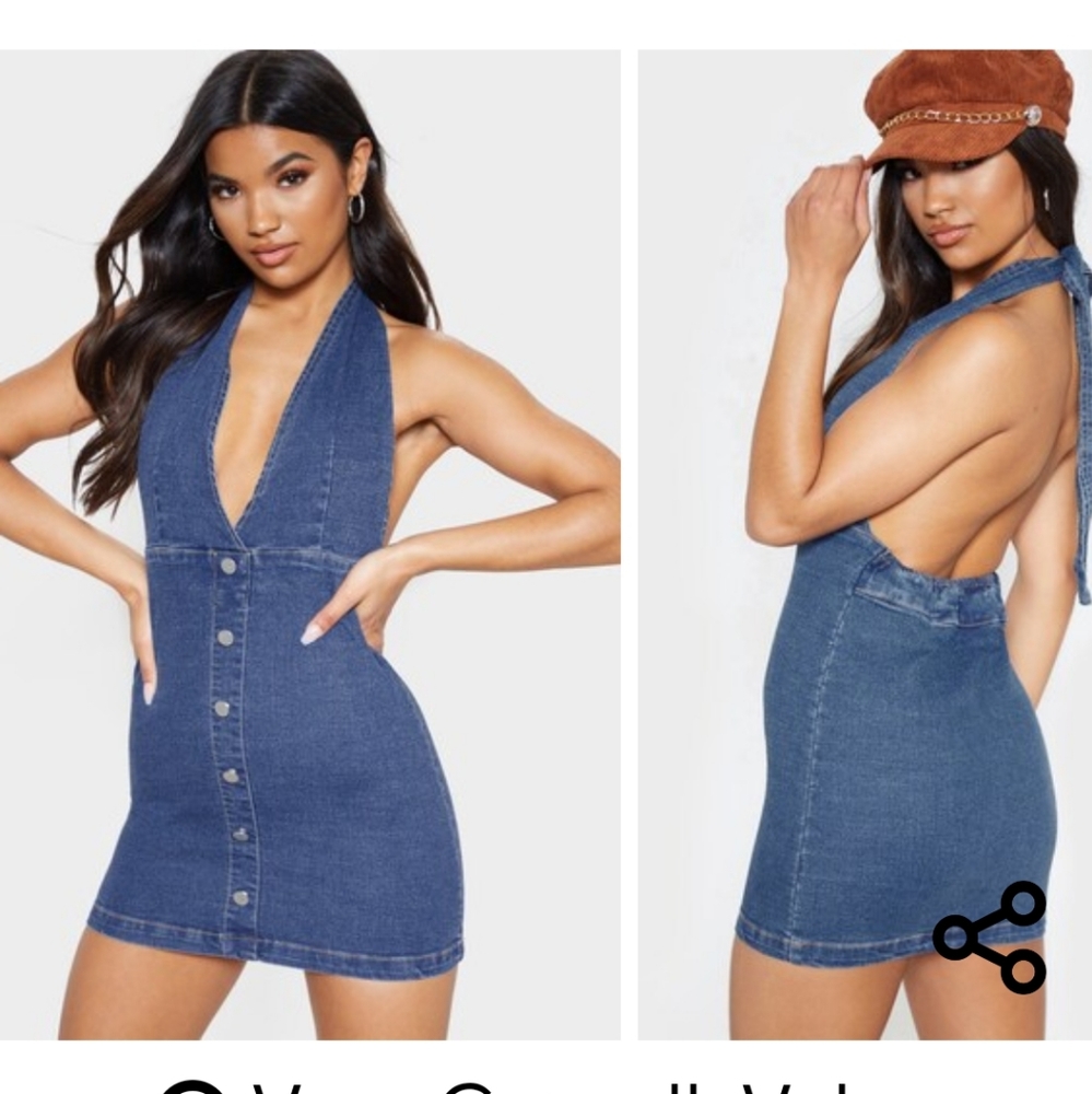 Prettylittlething denim halter top dress nwt Size 6